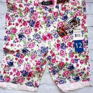 𝅺nwt Girls Size 12 Tractor Jeans Floral Print Bermuda Shorts